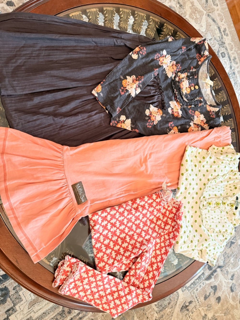 Mixed Dress, pants ,shirts Bundle - Floral Navy, Coral, Polka Dot & Geo Prints